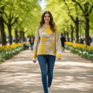 Jersey amarillo estampado. Desigual