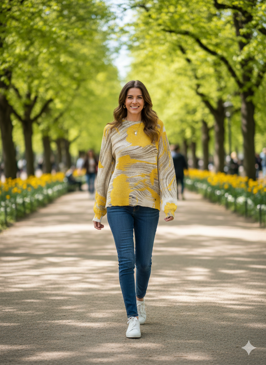 Jersey amarillo estampado. Desigual