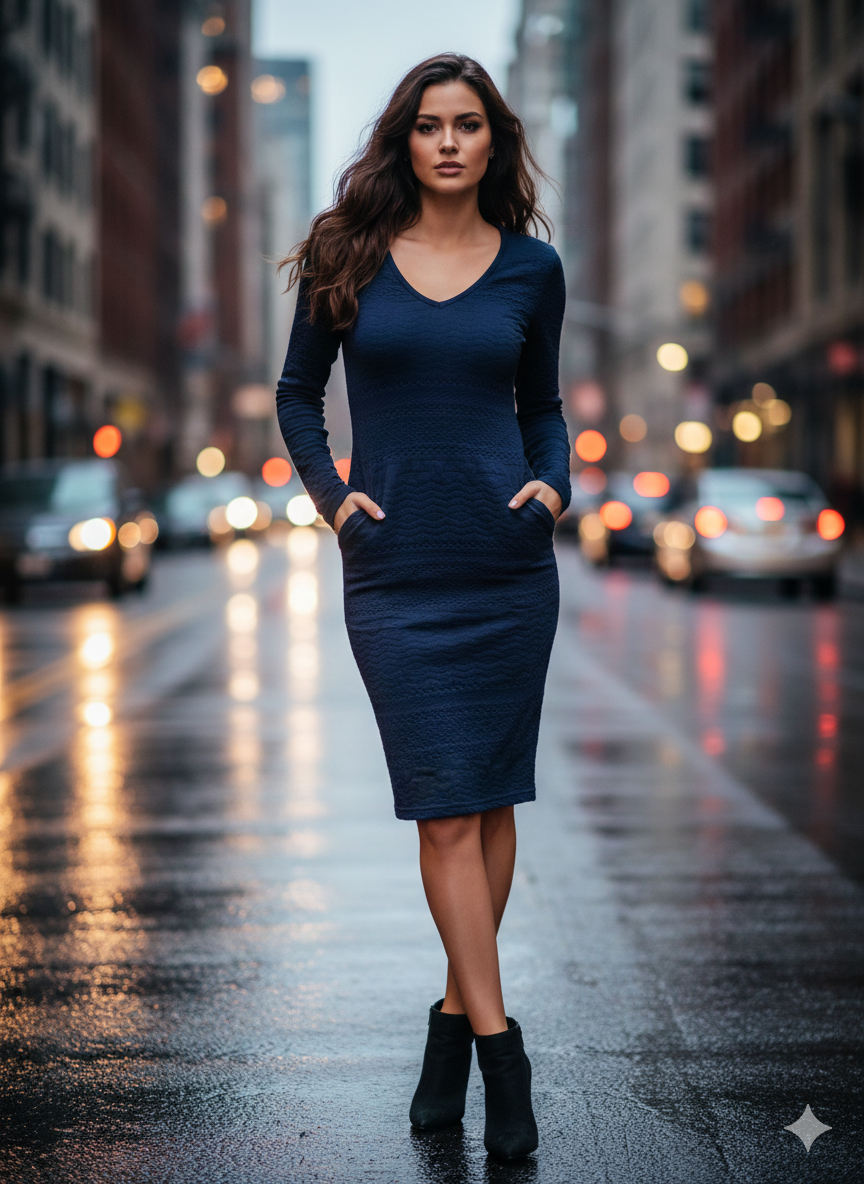 Vestido azul marino. Fransa