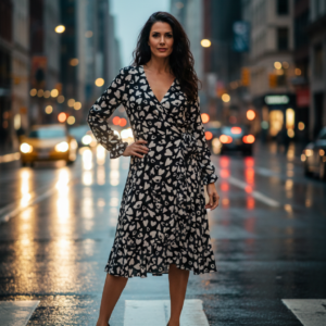 Vestido negro estampado. Street One