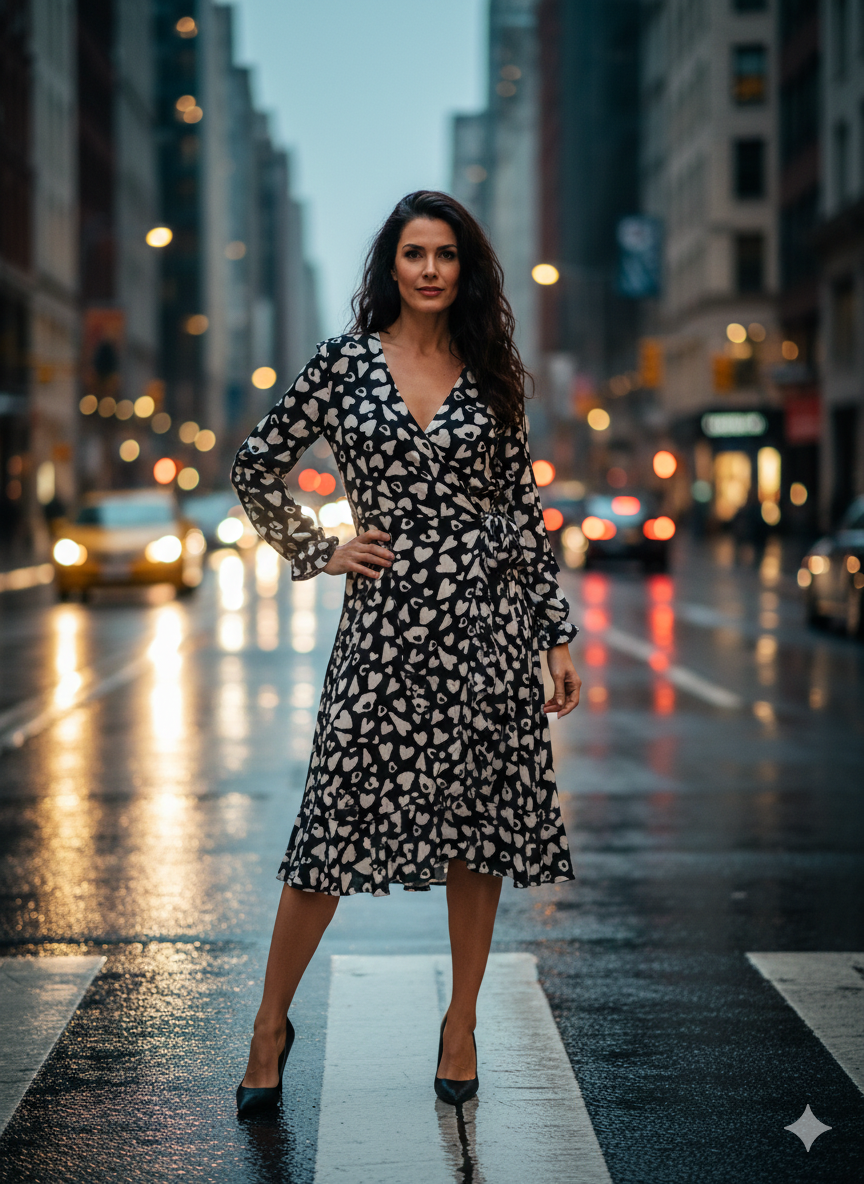 Vestido negro estampado. Street One