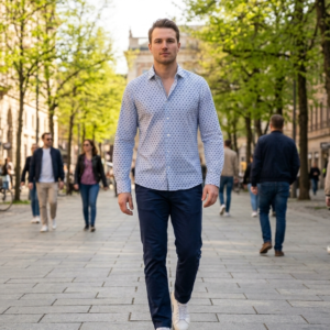 Camisa azul estampado. BIB