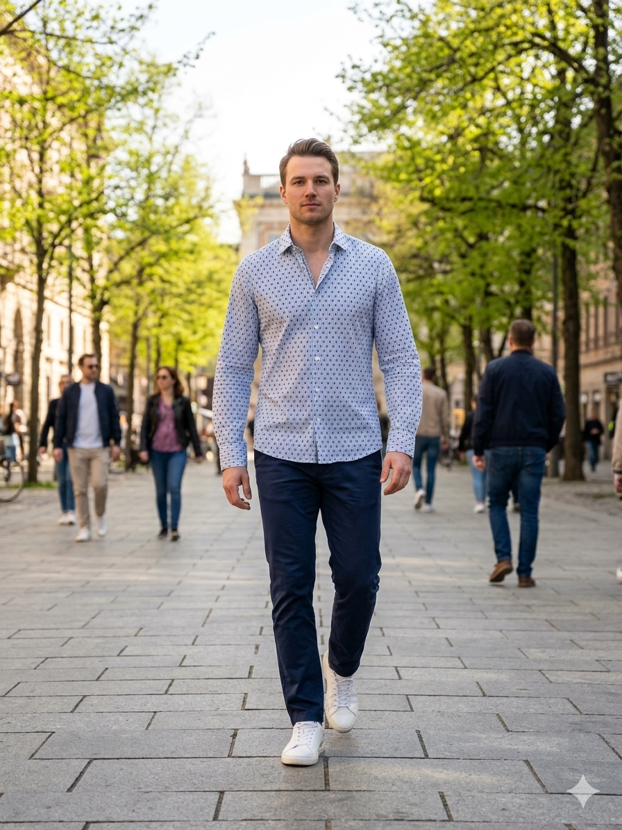 Camisa azul estampado. BIB